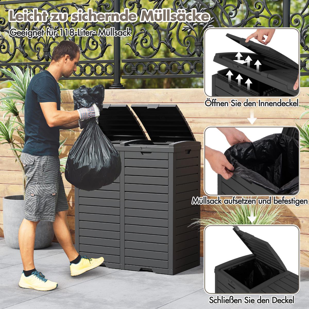 MÜLLEIMER 235L mit Abfallbehälter schwarz - Schwarz, Kunststoff (77/86/40cm) - COSTWAY