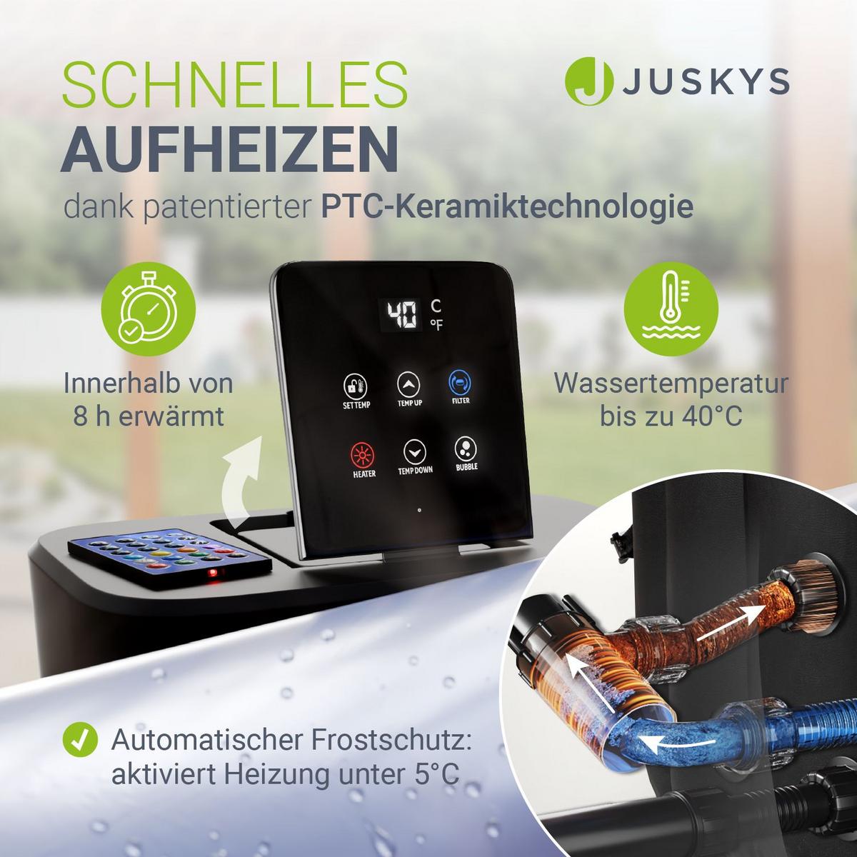 WHIRLPOOL SpaLuxe LED 185x185x65 cm grau/blau - Grau, Kunststoff (185/65/185cm) - Juskys