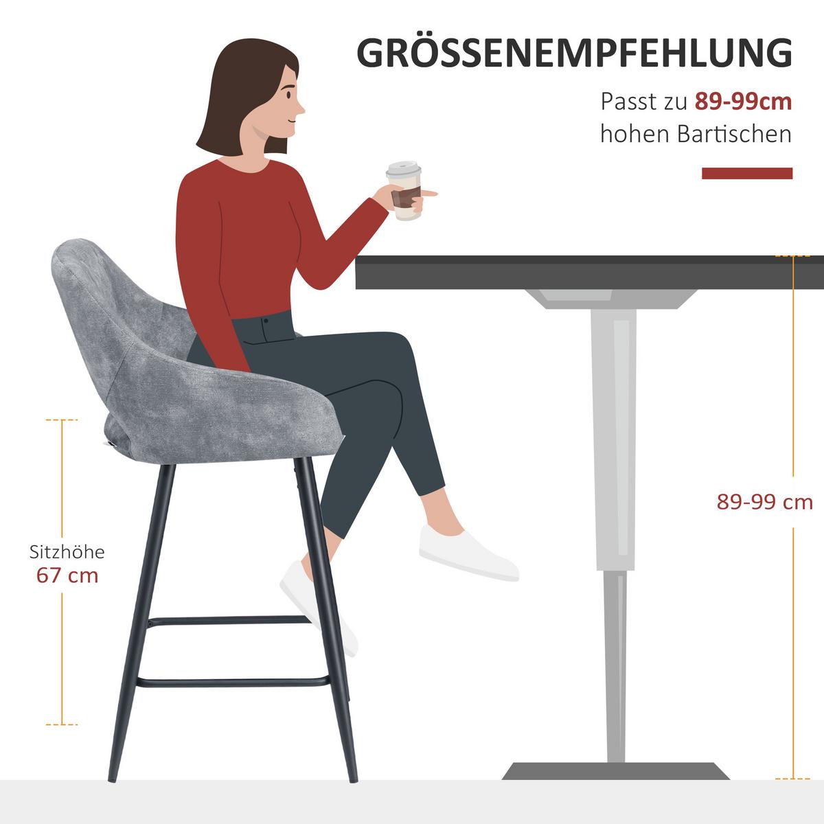 BARHOCKER 4ER-SET aus Polyester Grau - Grau, Textil (53/94/50cm) - HOMCOM