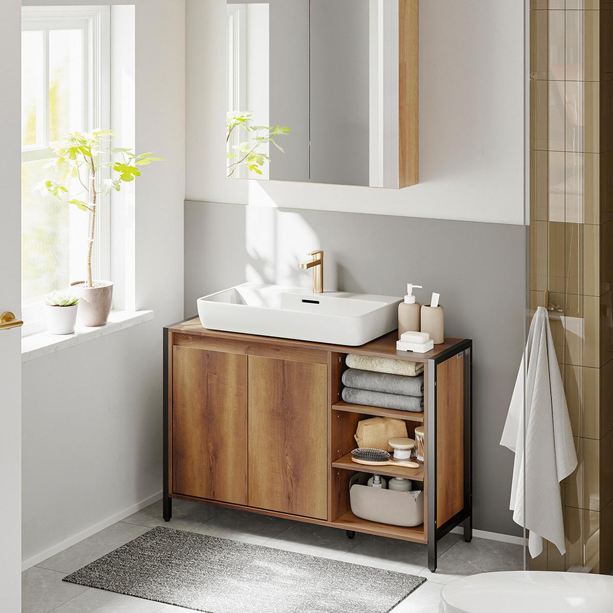 BADSCHRANK mit Aussparung für Waschbecken BZR63-L-PF - Ahornfarben, Fell (90/60/30cm) - SoBuy