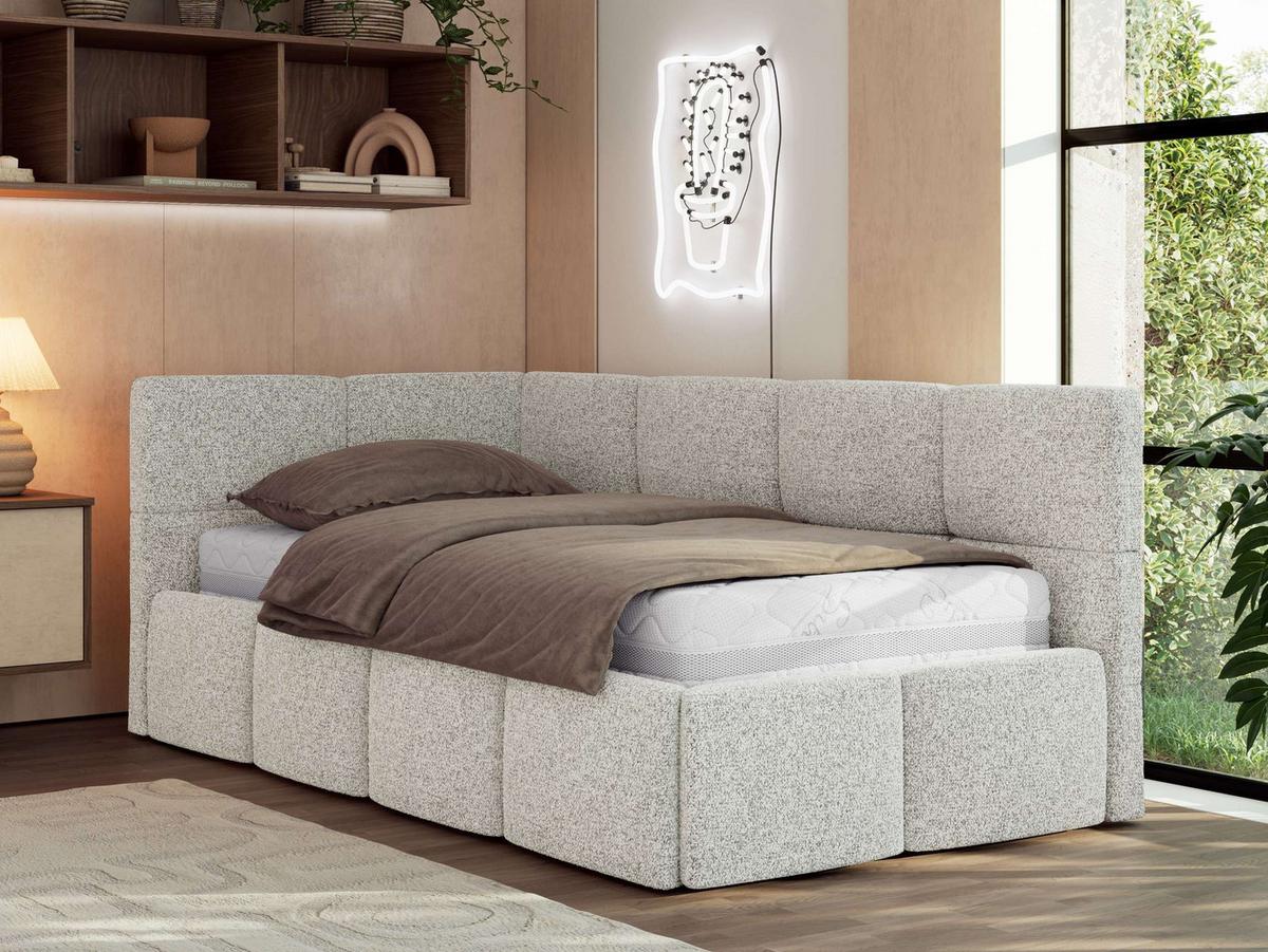 JUGENDBETT ARVO 90/200 - Hellgrau Strukture - Pocket-Matratze - Links Seite - Hellgrau, Textil (90/200cm) - MKS