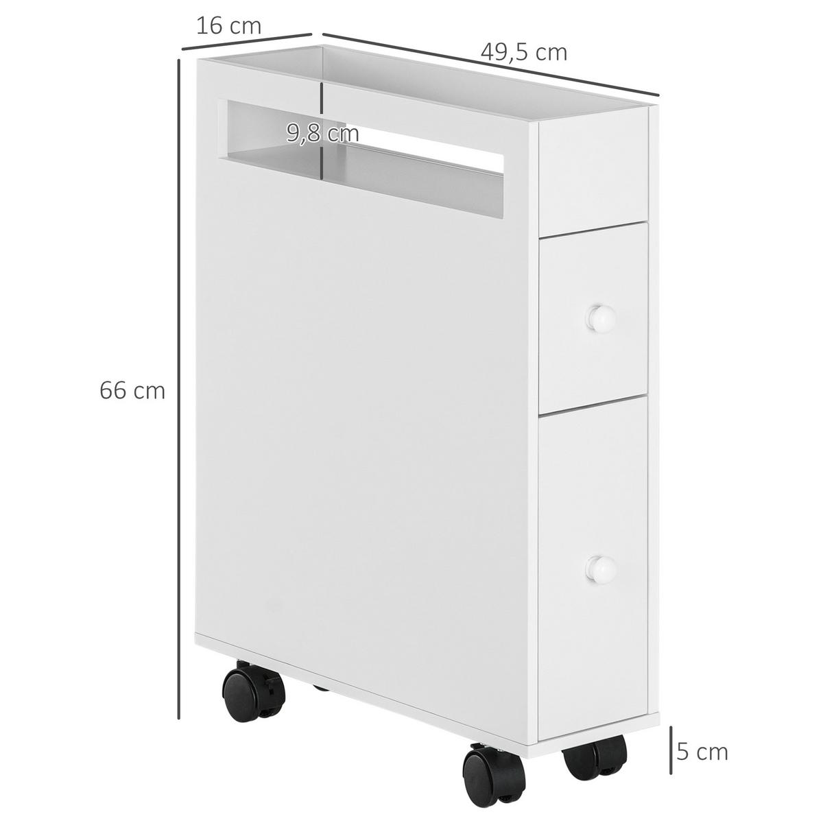 BADEZIMMERSCHRANK mit Rollen, Nischenschrank mit 2 Schubladen, offenem Fach - Schwarz/Weiß, Holz/Kunststoff (49.5/66/16cm) - HOMCOM