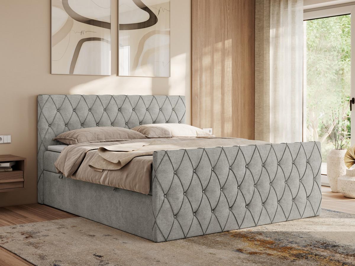 BOXBETT MIREN DUO 120/200 - Hellgrau Strukture - H4 - Hellgrau, Holz/Textil (120/200cm) - MKS