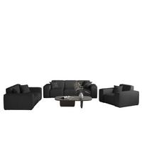 SOFASET Celes Premium 3-2-1 Stoff Scala - Schwarz, Holzwerkstoff/Textil (225/73/88cm) - Fun Möbel
