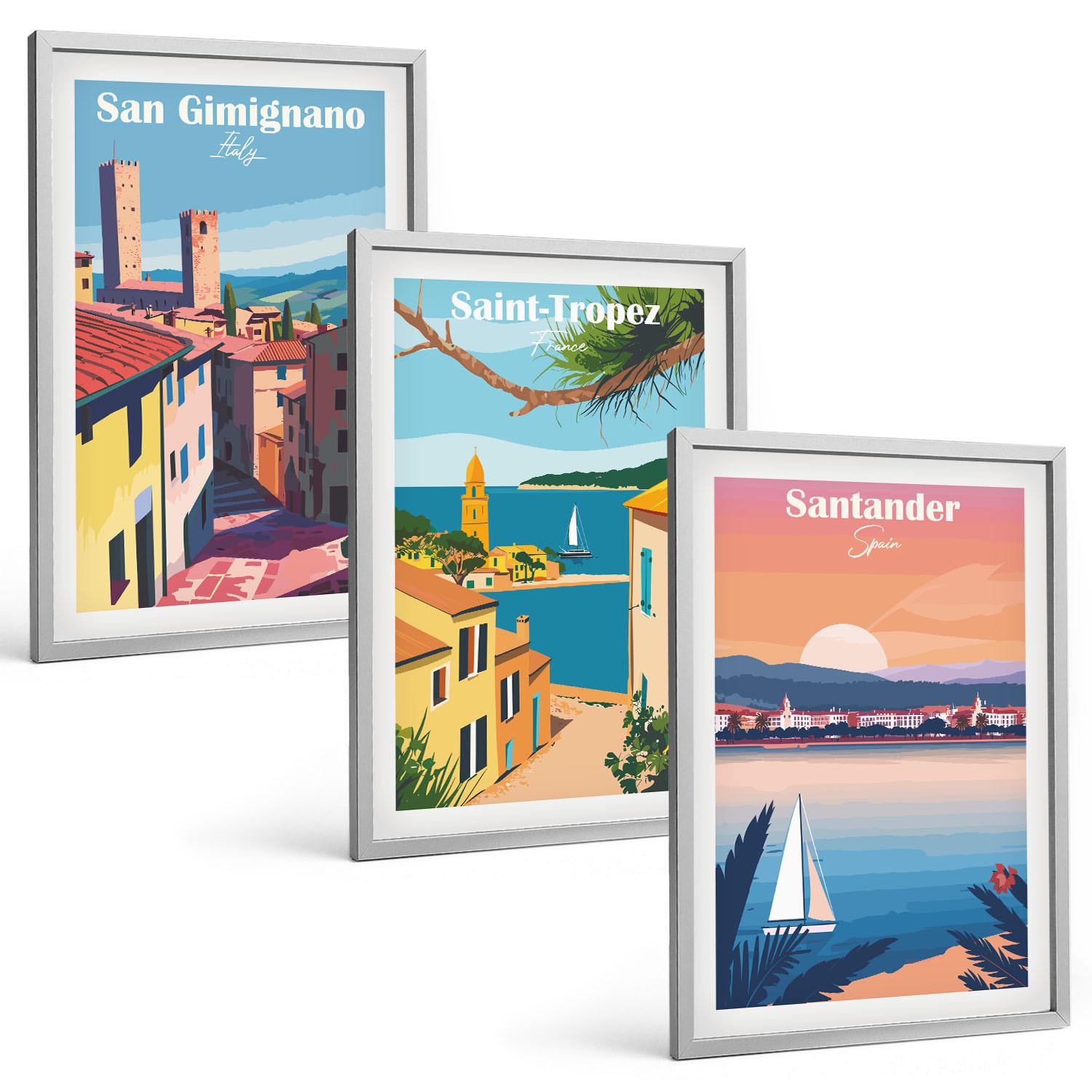 BILDER SET 3er Set - 40x60 cm Silberner Rahmen - Italienische Stadtlandschaften - Silberfarben, Kunststoff (40/60cm) - TULUP