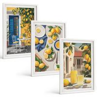 BILDER SET 3er Set - 40x60 cm Weißer Rahmen - Zitronengarten mit Getränken - Weiß, Kunststoff (40/60cm) - TULUP