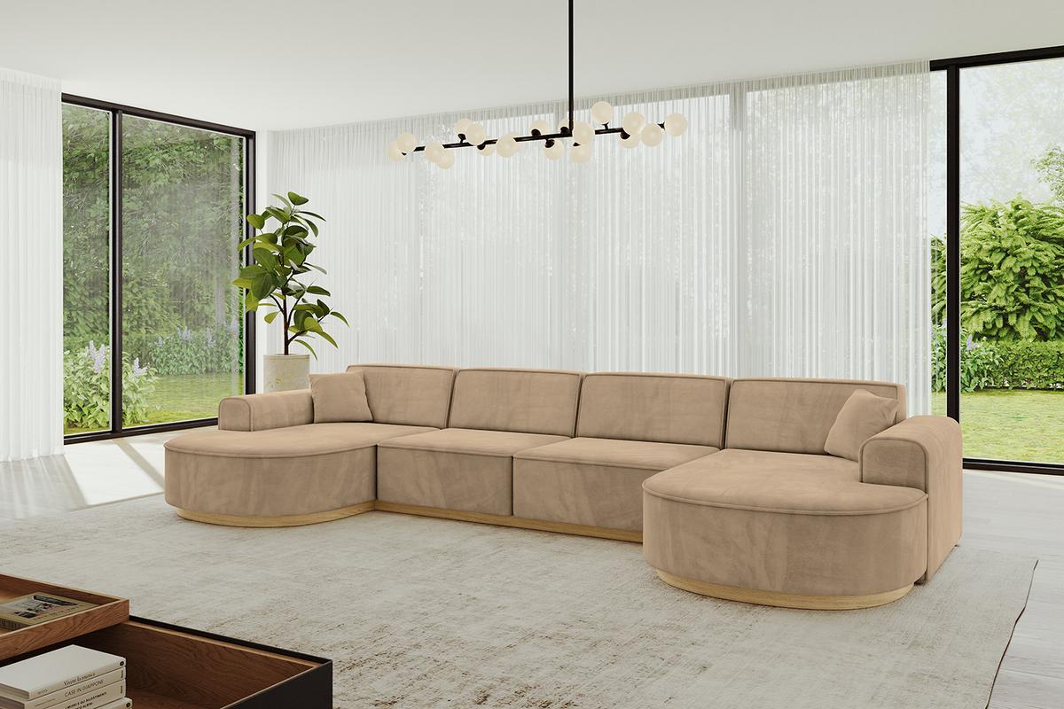 WOHNLANDSCHAFT MARI-U2-v2 - 388x171x83 cm Taupe Velours - Taupe, Holzwerkstoff/Textil (388/83/171cm) - ALTDECOR