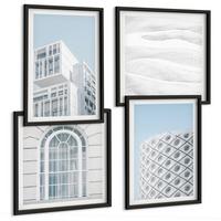 BILDER SET 4er Set - 50x50 cm & 40x60 cm Schwarzer Rahmen - Moderne Architekturgeometrie - Schwarz, Kunststoff (50/50cm) - TULUP