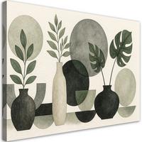 LEINWANDBILD Blumen Blätter Minimalismus Grün Natur 120x80cm - Beige, Textil (120/80cm) - Feeby