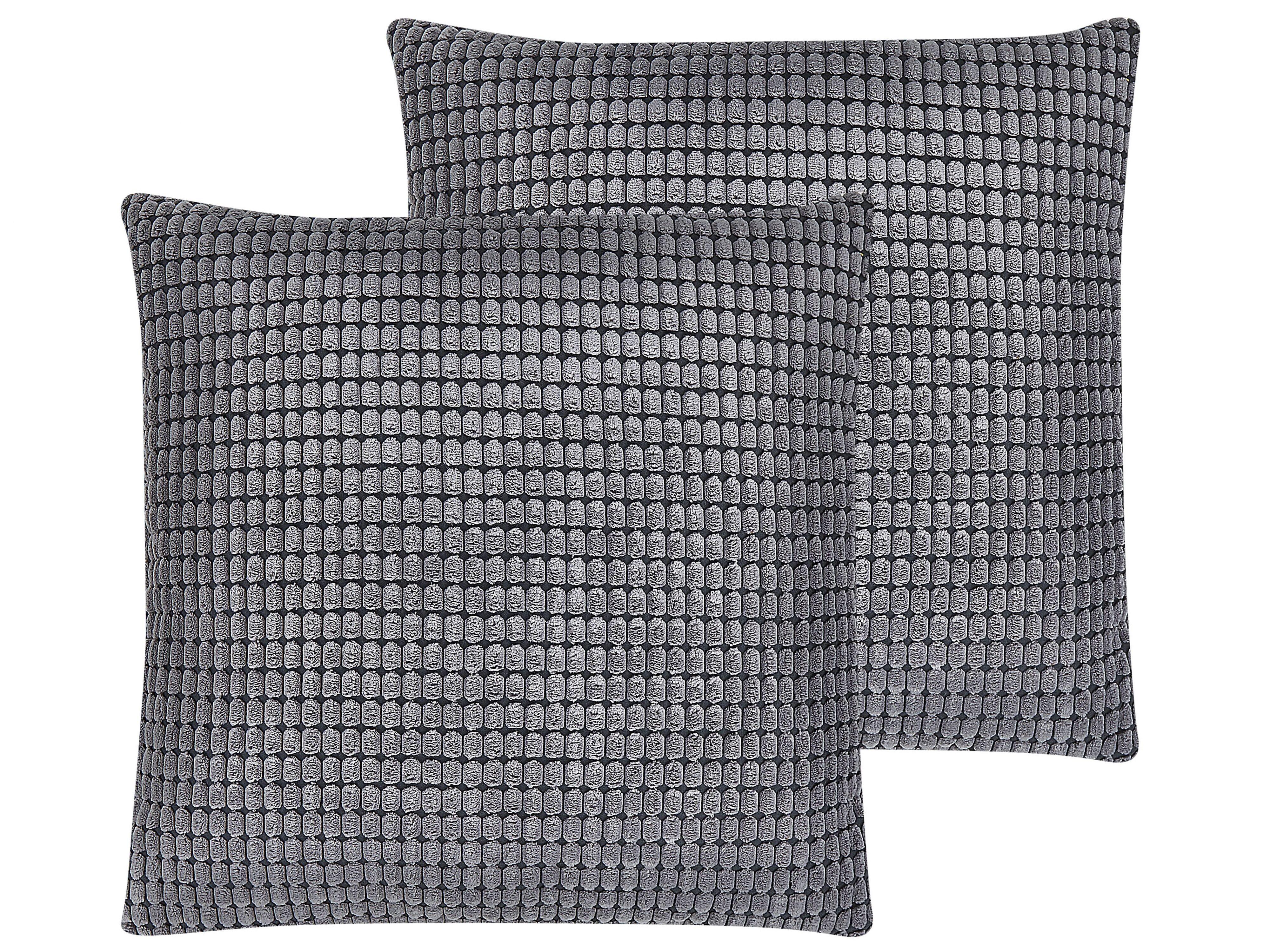 DEKOKISSEN 2er-Set Dunkelgrau 45/45 cm Aspidistra - Dunkelgrau, Textil (45/45cm) - Beliani