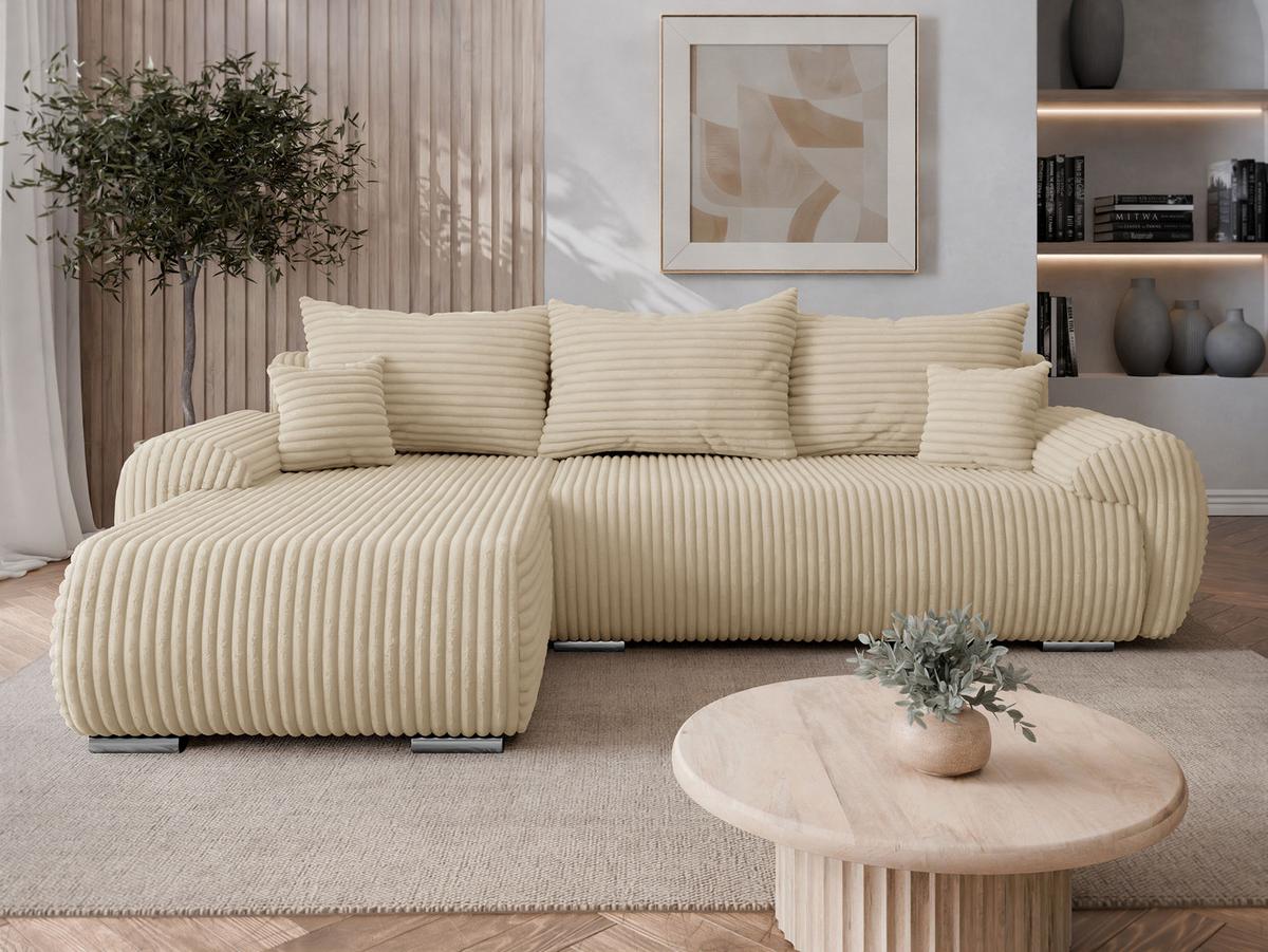 ECKSOFA Ubo L Cord, Seite: Links - Beige/Silberfarben, Holz/Kunststoff (282/187cm) - MIRJAN24