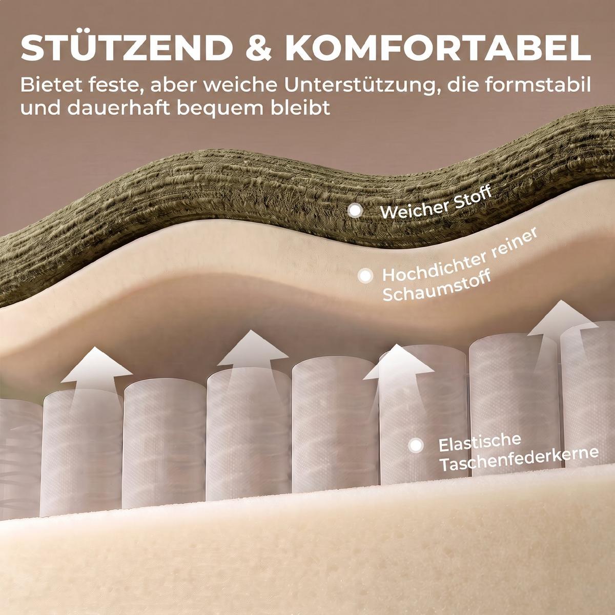 3-SITZER-SOFA Chenille 100 Polyester Schaumstoff Cremeweiß - Dunkelgrün, Textil (95/70/244cm) - HOMCOM