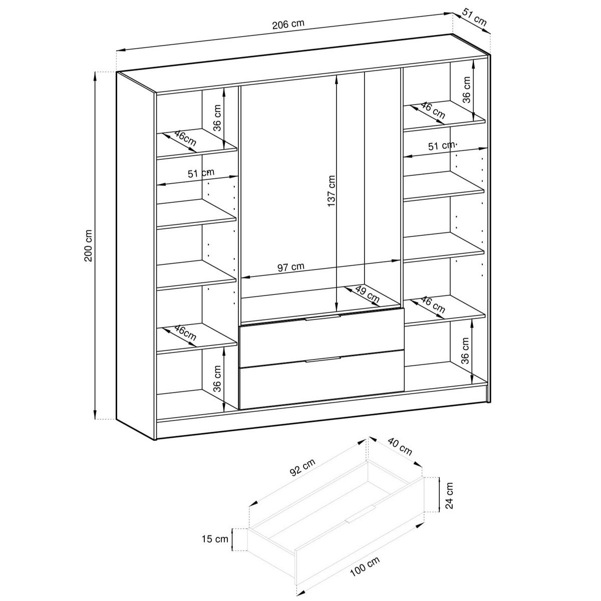 DREHTÜRENSCHRANK CATERINA 206/200/51 cm 4-türig Schwarz - Schwarz, Holzwerkstoff (206/200/51cm) - MASSENO
