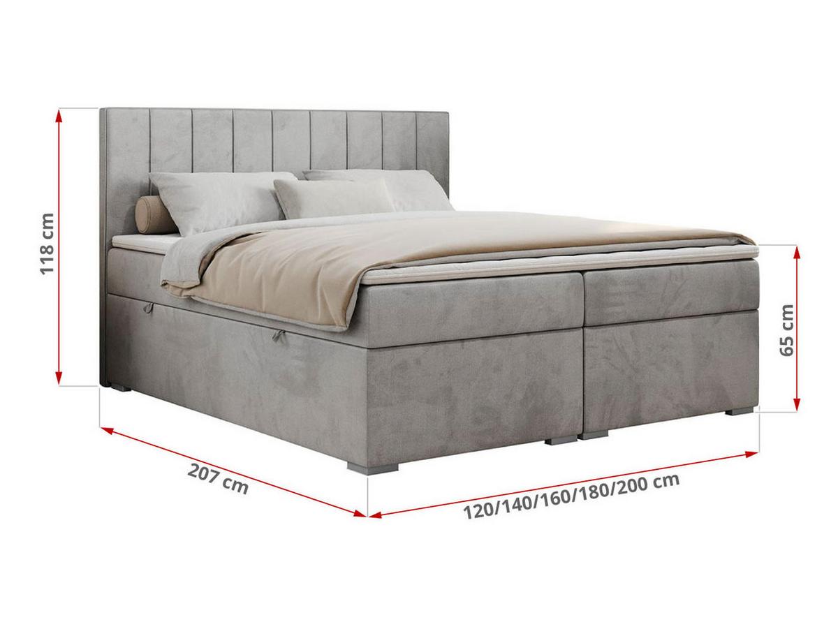 BOXBETT ALLY 140/200 Hellgrau Velvet - H3 - Hellgrau, Holz/Textil (140/200cm) - MKS