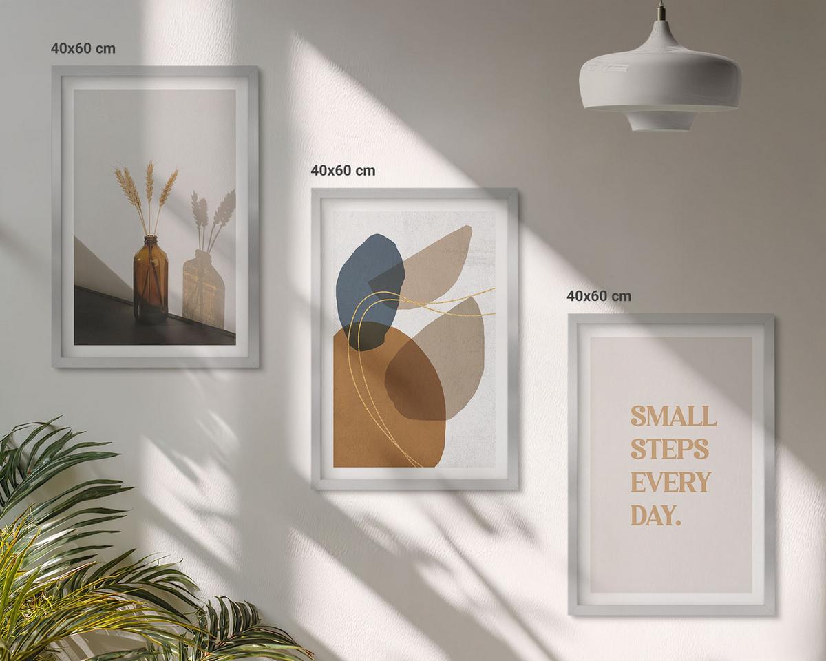 BILDER SET 3er Set - 40x60 cm Silberner Rahmen - Set abstrakter Formen - Silberfarben, Kunststoff (40/60cm) - TULUP