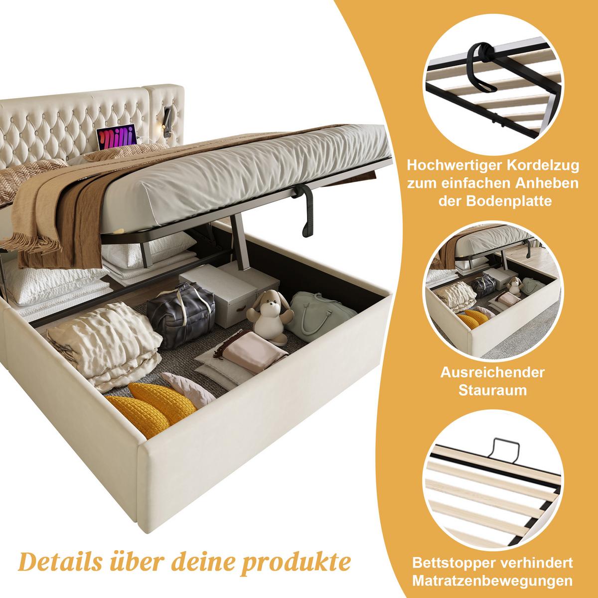 DOPPELBETT Beige 261/210/105 cm - Beige, Holzwerkstoff/Textil - Urban Meuble
