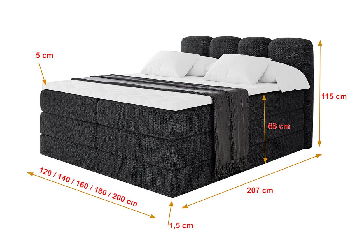 BOXBETT mit Matratze H3|H4 - NINA KING - 180x200 cm - Schwarz - Schwarz, Holzwerkstoff (180/200cm) - ALTDECOR