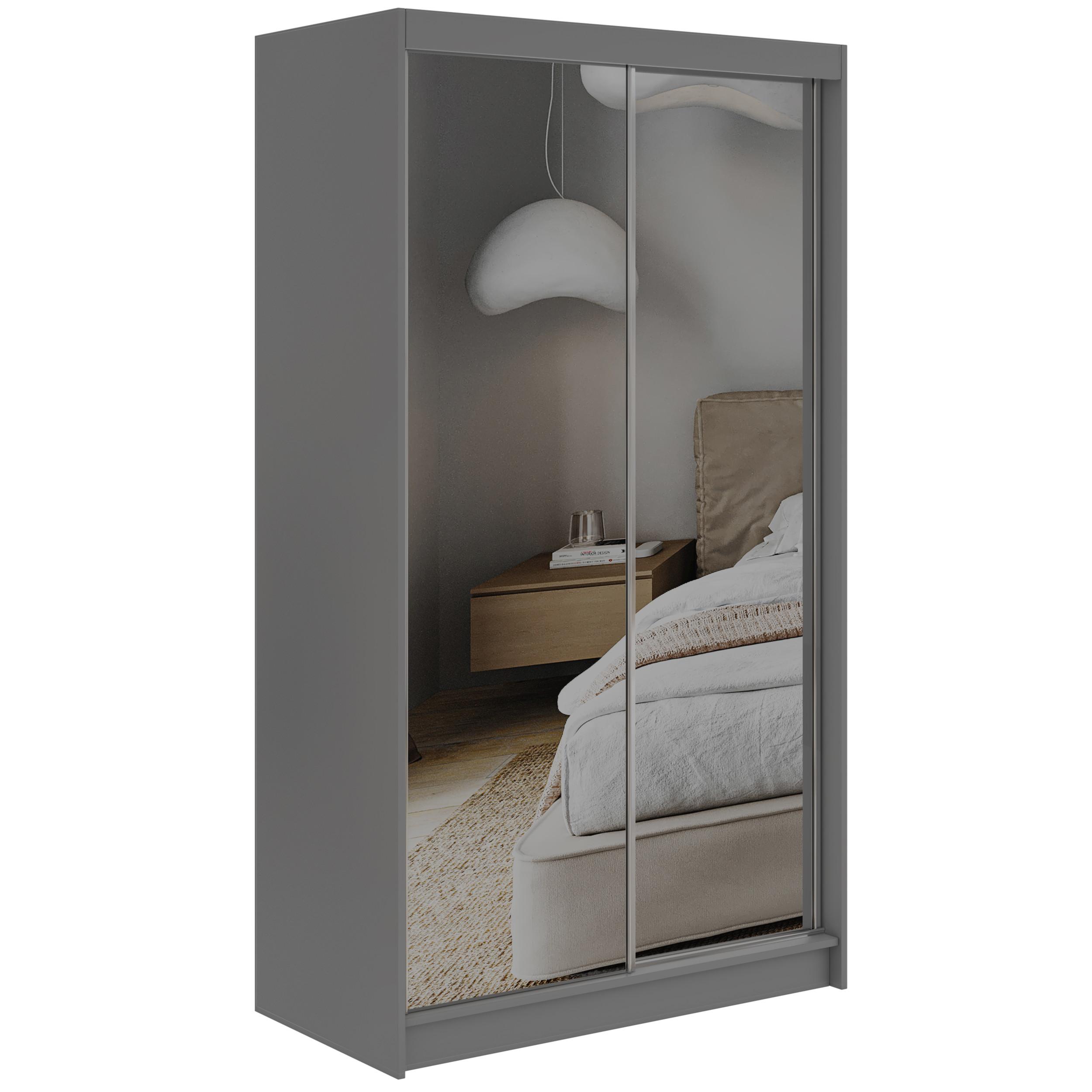 SCHWEBETÜRENSCHRANK 120 - DUBROWNIK - Grau mit Spiegel - Alufarben/Grau, Holzwerkstoff/Metall (120/216/61cm) - MKS