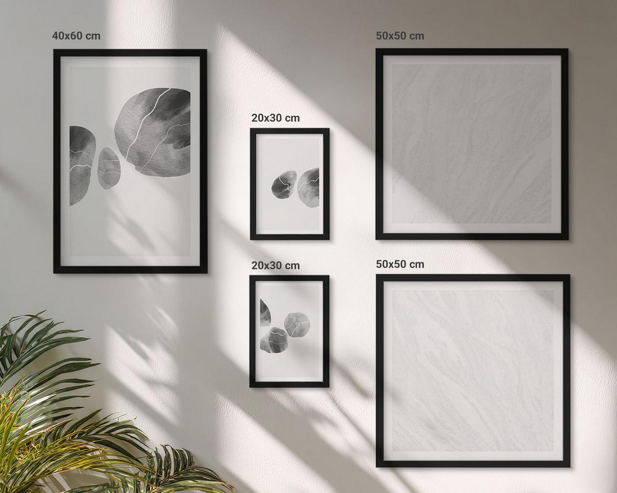 BILDER SET 5er Set - 50x50 cm & 20x30 cm & 40x60 cm Schwarzer Rahmen - Abstrakte Kunst, Farbspritzer - Schwarz, Kunststoff (40/60cm) - TULUP
