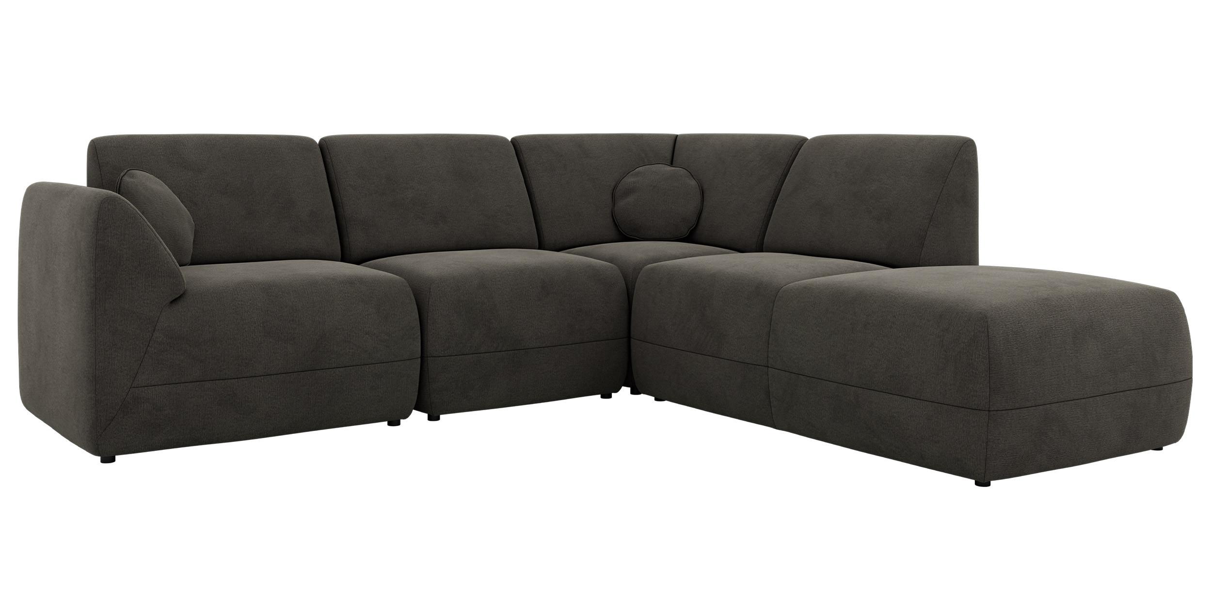 ECKSOFA NOARA 5M L Dunkelgrau Velvet - Rechts - Dunkelgrau/Schwarz, Kunststoff/Textil (267/244cm) - MKS