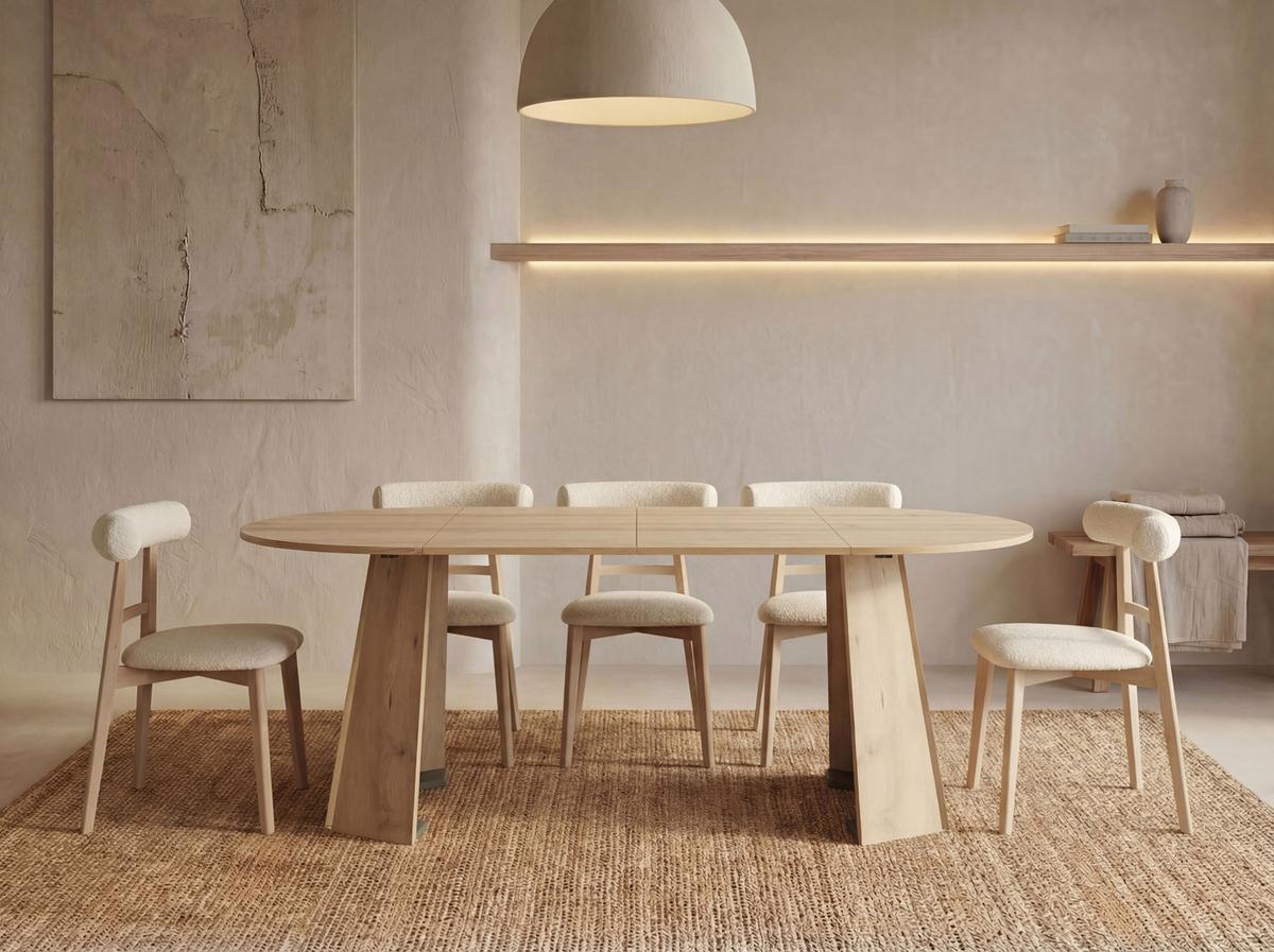 ESSTISCH Lunda rund ausziehbar verlängerbar, Buche Hellbraun 100-180/100/76 cm - Beige/Buchefarben, Holzwerkstoff (100/180/76cm) - WFL GROUP