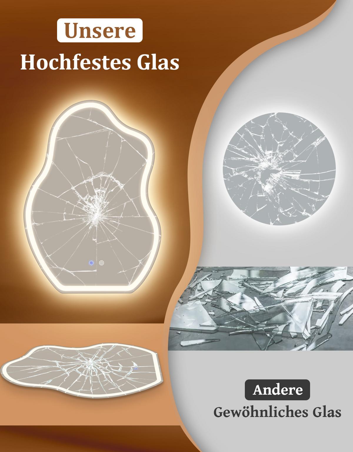 BADSPIEGEL mit Beleuchtung Jarwen 3.4/50/70 cm - Weiß, Glas (50/70/3.4cm) - ZMH