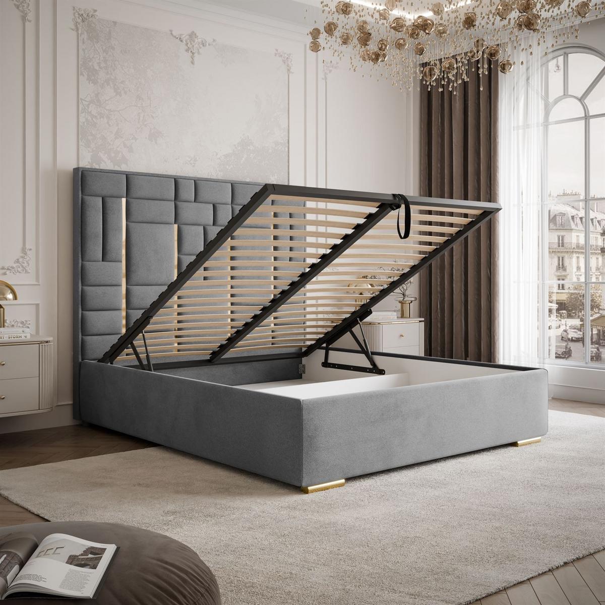 POLSTERBETT BRIGITTE GOLD mit Bettkasten 140x200 cm Element 23 - Grau, Textil (140/200cm) - Lookway