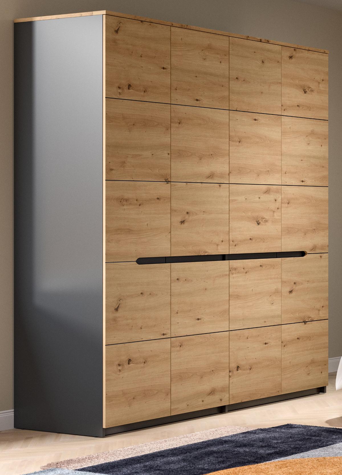 KLEIDERSCHRANK Eiche Artisan, grau 4-türig 180 cm, Drehtürenschrank mit Soft-Close - Eiche Artisan/Grau, Holzwerkstoff/Metall (180/198/59cm) - Inn.Furn