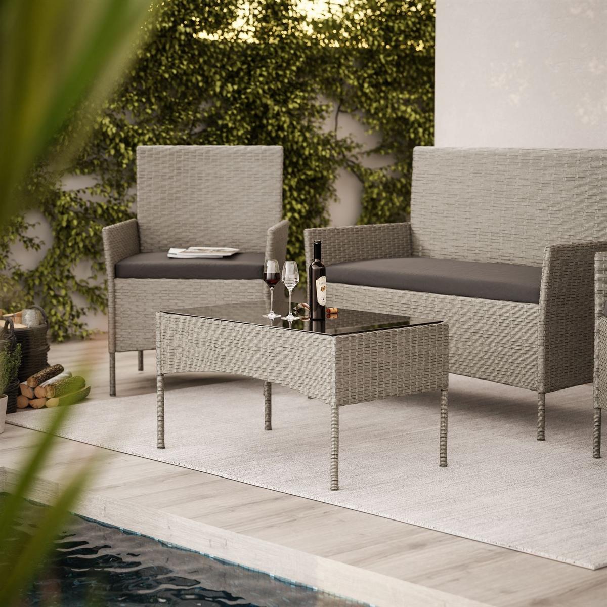 LOUNGEGARNITUR PERGOLA Rattan Gartenmöbelset - Grau, Kunststoff - Lookway