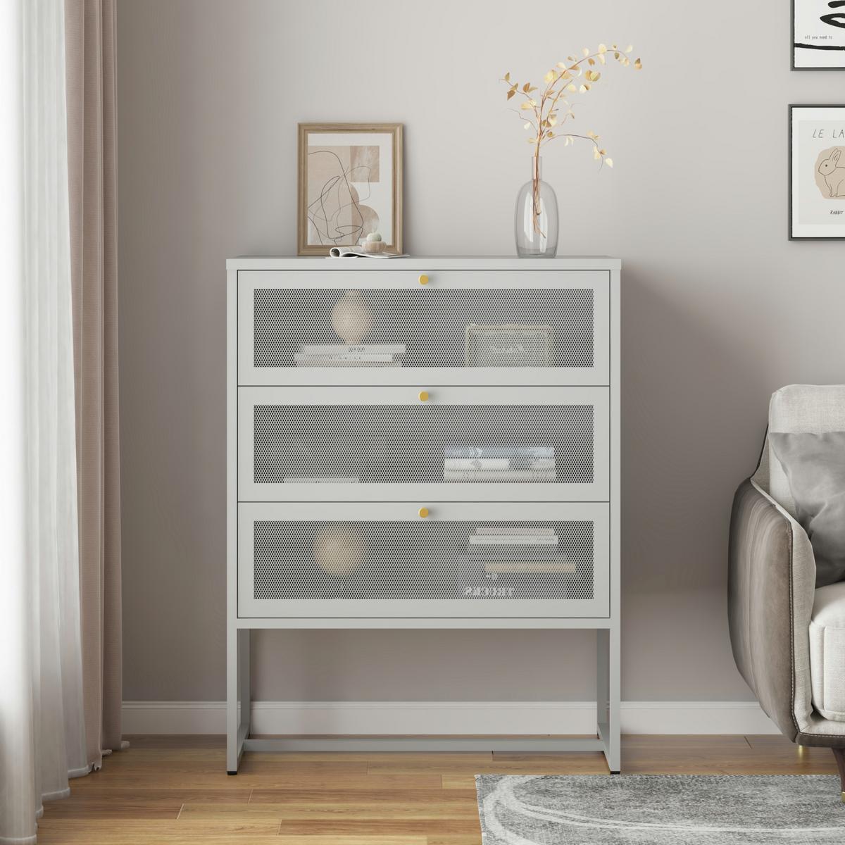 SCHUBLADENKOMMODE Sund - Goldfarben/Grau, Metall (80/105/40cm) - [en.casa]