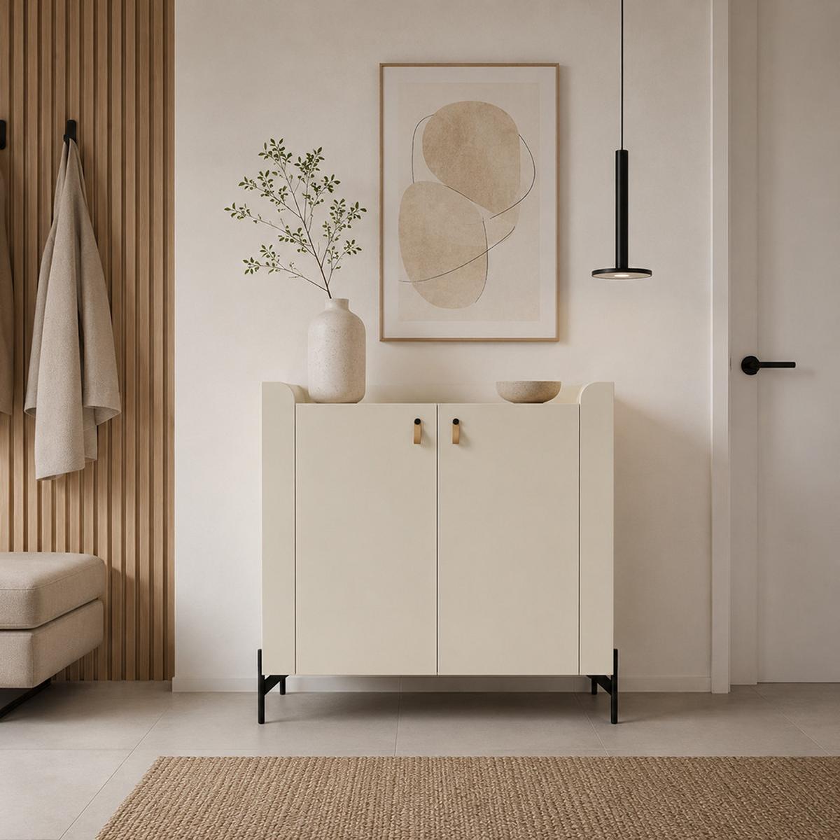KOMMODE Sorella mit 2 Türen, 100 cm, für Jugendzimmer, Macadamia + Eiche Mavelie - Eichefarben/Beige, Leder/Holzwerkstoff (100/95/42cm) - Beautysofa