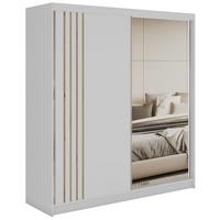 SCHWEBETÜRENSCHRANK mit Lamellen, Spiegel und Schubladen DIANA - 200 - Weiß und Eiche Artisan - Alufarben/Weiß, Holzwerkstoff/Metall (200/216/61cm) - MKS