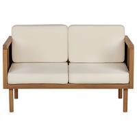 GARTENSOFA 2-Sitzer Akazienholz hellbraun Auflagen creme Baratti - Hellbraun/Weiß, Holz (122/76/65cm) - Beliani