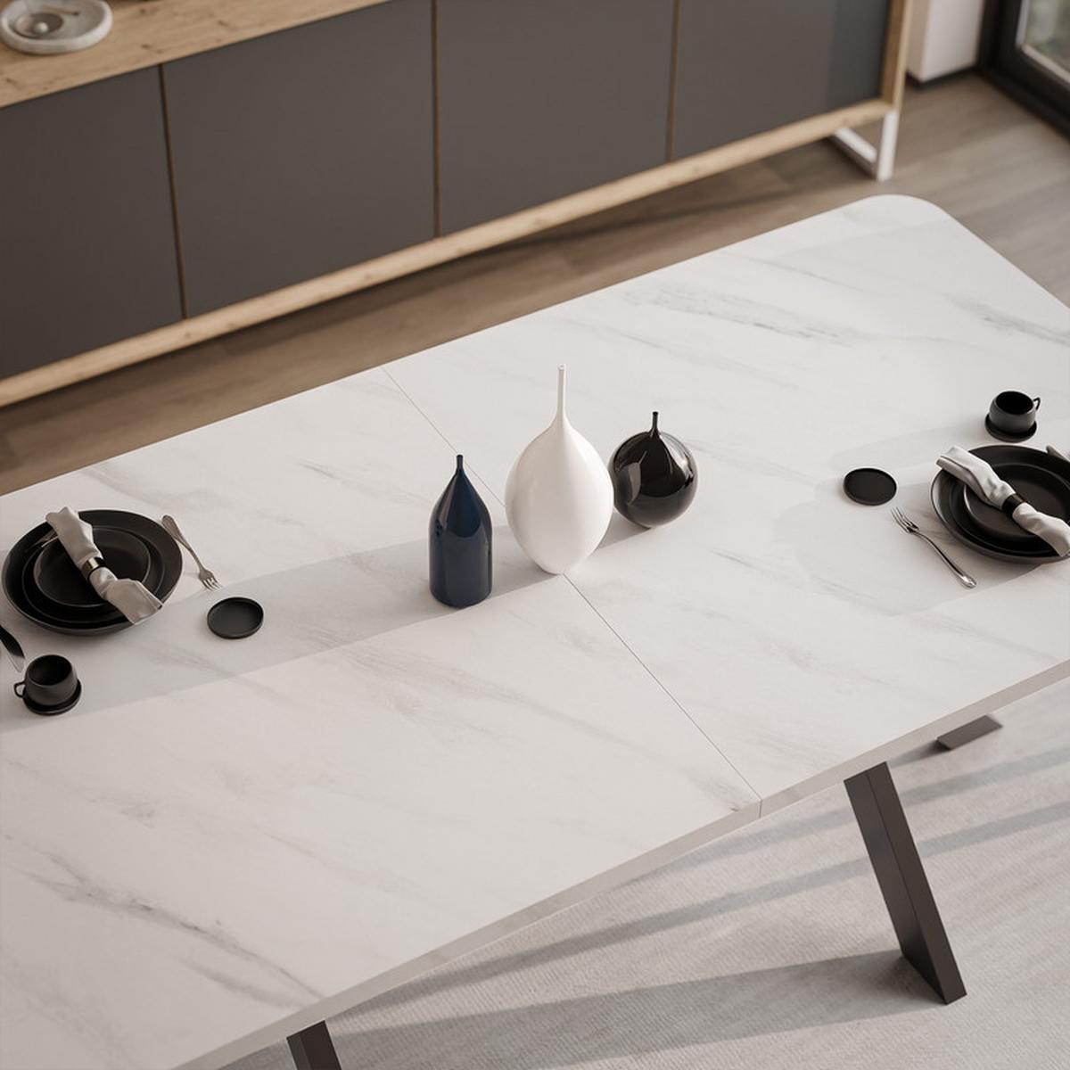 AUSZIEHTISCH DANTON 200/100/76 cm, Schwarz / Bianco (Weiß) - Perlmutt/Schwarz, Holzwerkstoff/Metall (100/200/76cm) - Idohome