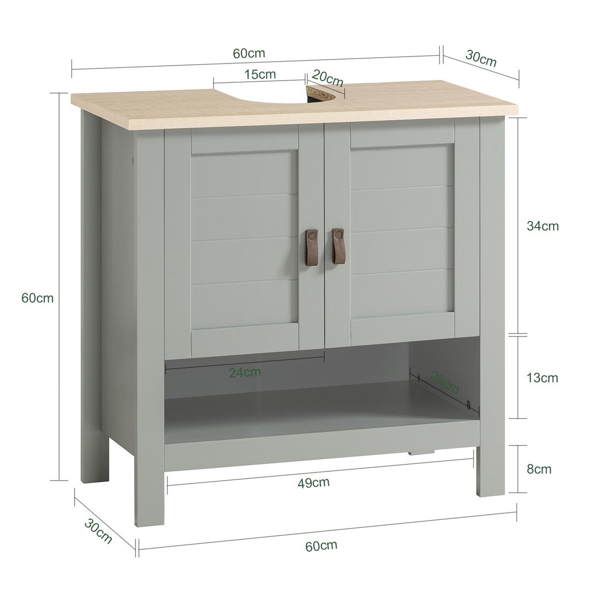 WASCHBECKENUNTERSCHRANK, Hellgrau, 60x60x30cm - Grau, Holzwerkstoff (60/60/30cm) - SoBuy