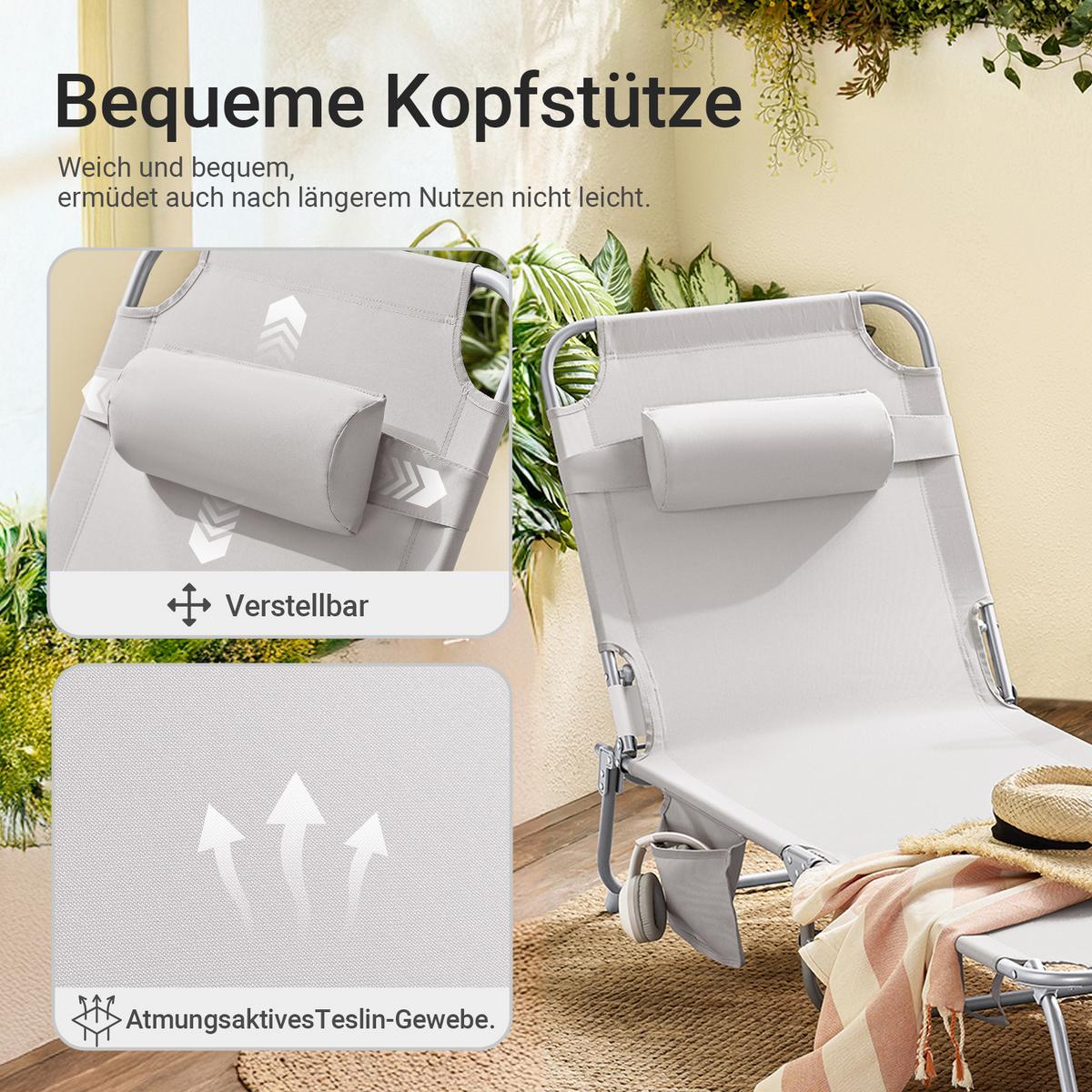 SONNENLIEGE Beige - Beige, Textil/Metall (195/58/63cm) - SoBuy