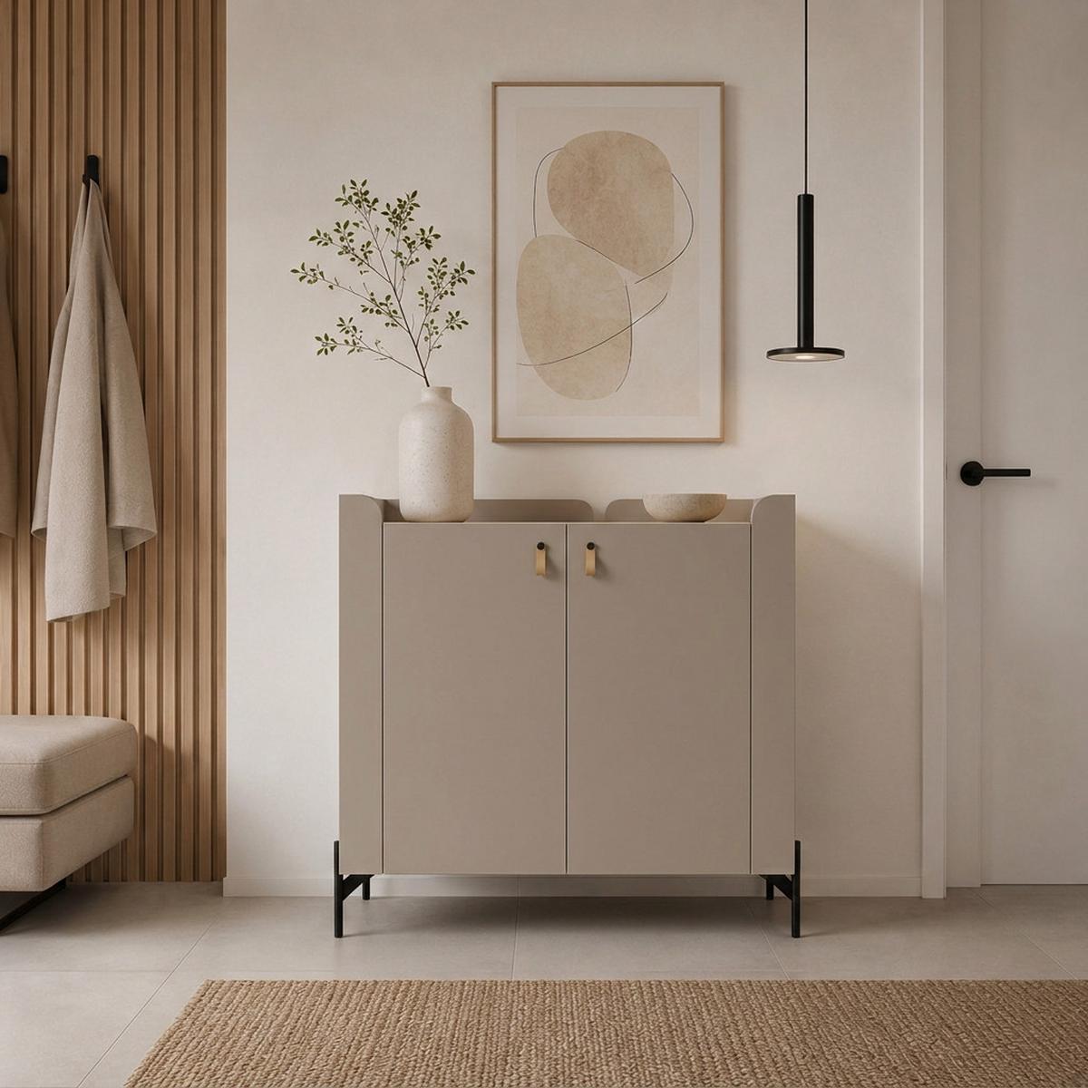 KOMMODE Sorella mit 2 Türen, 100 cm, für Jugendzimmer, Porcini + Eiche Mavelie - Eichefarben/Cappuccino, Leder/Holzwerkstoff (100/95/42cm) - Beautysofa
