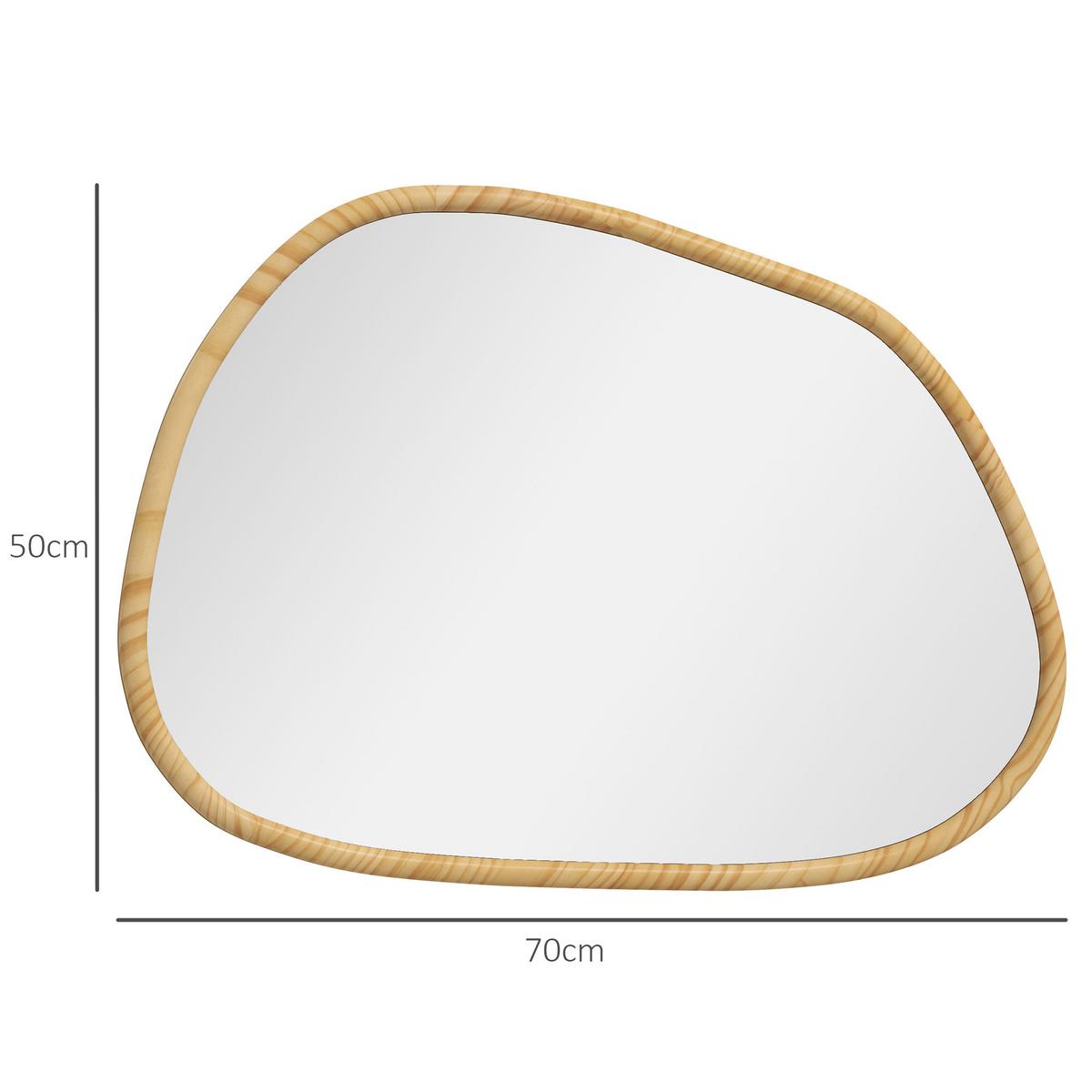 ASYMMETRISCH Wandspiegel, 70 x 50 cm Badezimmerspiegel mit Holzrahmen für Bad - Naturfarben, Glas (2.1/50/70cm) - HOMCOM