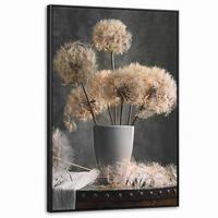 LEINWAND Bilder mit Rahmen - Blumensamen - Löwenzahn - Vase - Stilleben - Blumenstrauß - 90x140 - Dunkelgrau, Textil (90/140cm) - MuchoWow