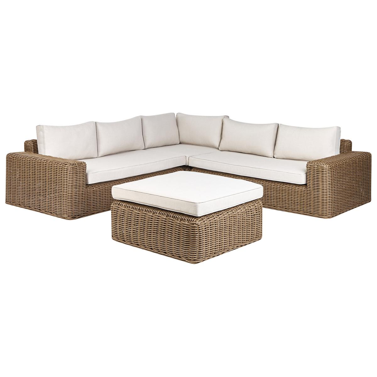 LOUNGE-SET 6-Sitzer PE Rattan Braun Palermo - Braun/Weiß, Kunststoff - Beliani