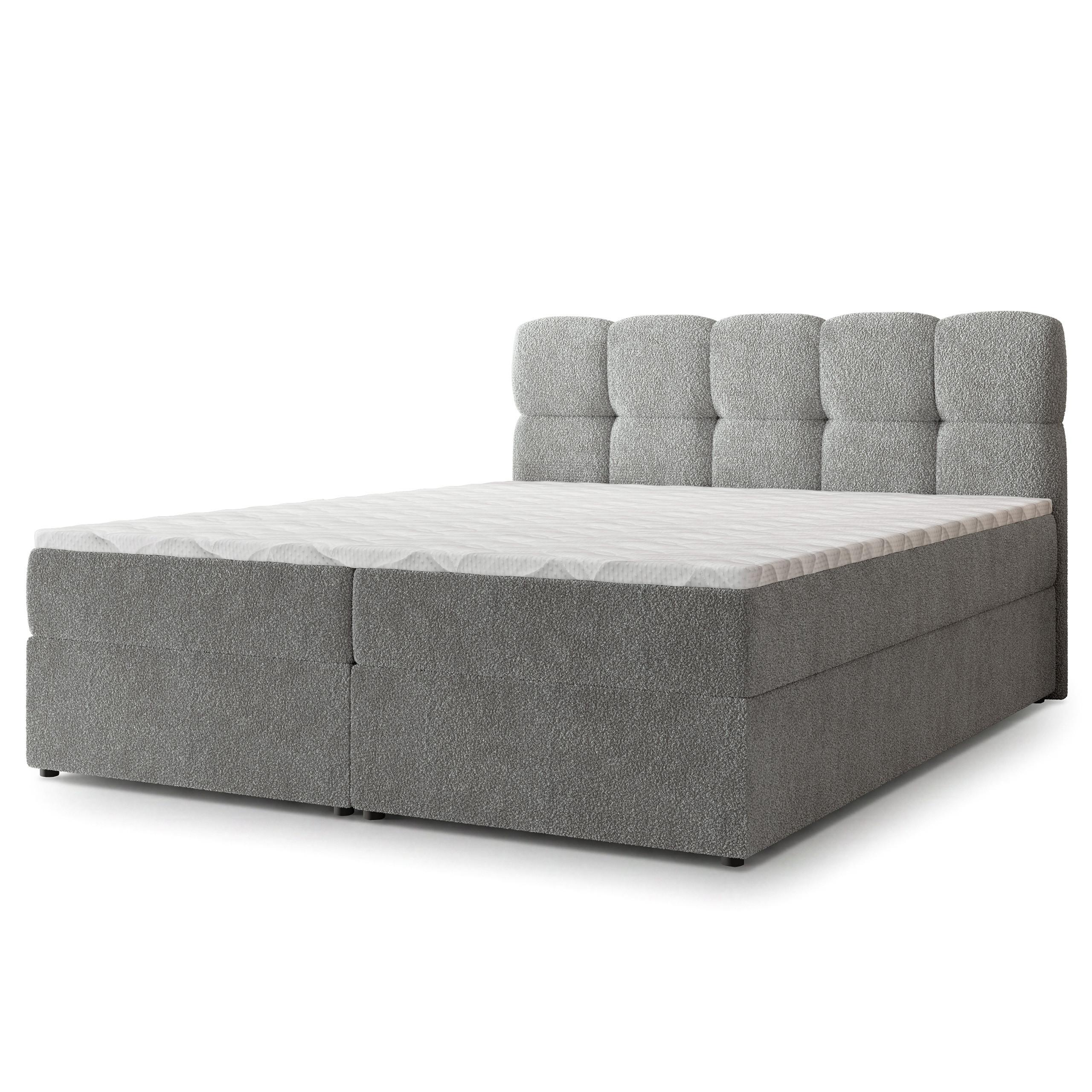BOXBETT MERU 160x200 cm mit Matratze und Topper - Hellgrau - Hellgrau, Holz (160/200cm) - MASSENO