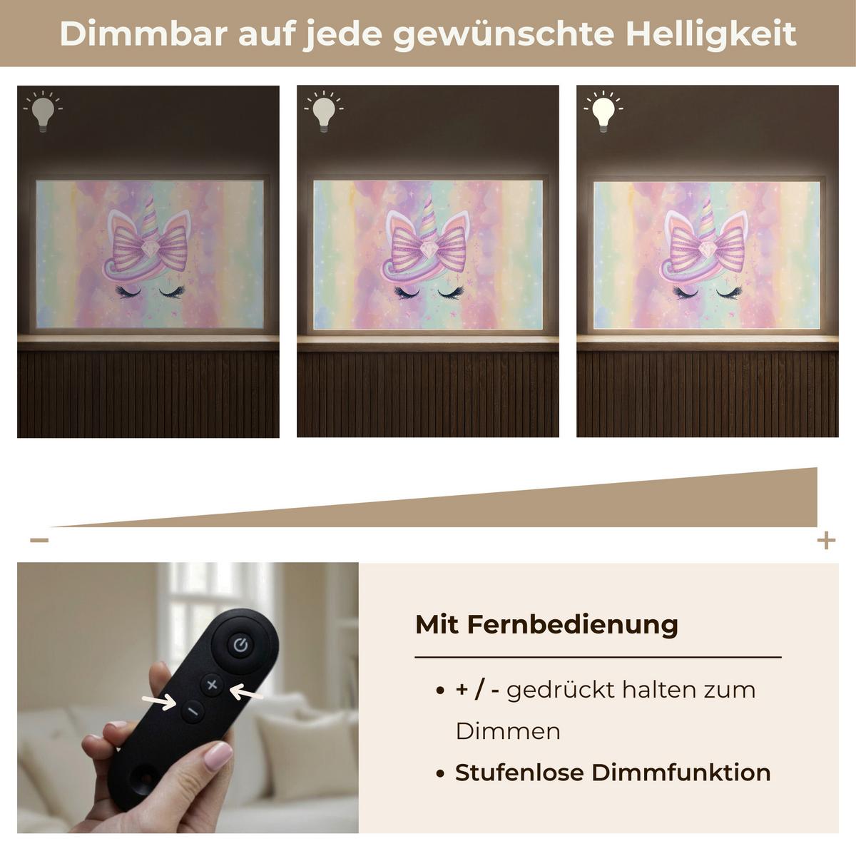 WANDLEUCHTE MIT AKKU Einhorn - Glitzer - Regenbogen - Pastell 60x40 cm - Hellrosa, Holzwerkstoff (60/40/8cm) - OnlyWow