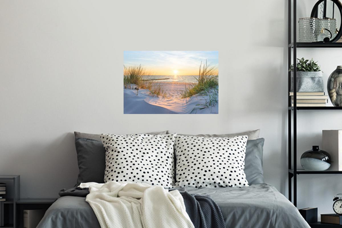 WANDTATTOO Strand - Sonne - Düne - Gras - Sand - Horizont Deko Wohnzimmer 60x40 cm - Hellblau, Kunststoff (60/40/0.1cm) - MuchoWow