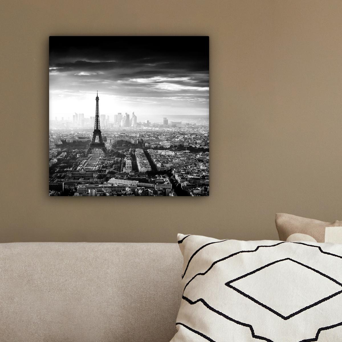LEINWANDBILD Paris - Skyline - Eiffelturm - Stadt - Wolken Deko Wohnzimmer 20x20 cm - Dunkelgrau, Textil (20/20cm) - MuchoWow