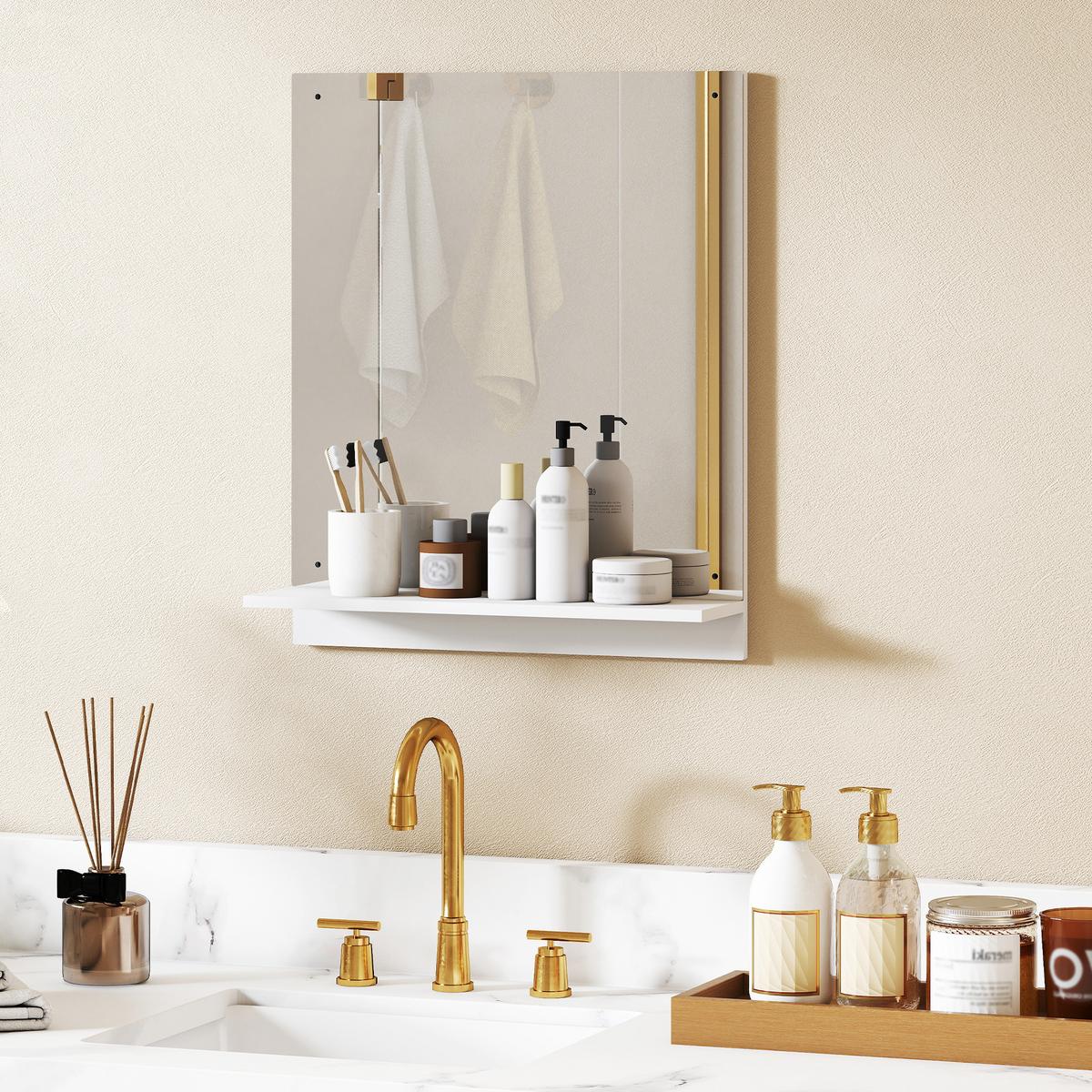 BADSPIEGEL mit Regal 50/60 cm - Weiß, Holzwerkstoff (14/60/50cm) - HOMCOM