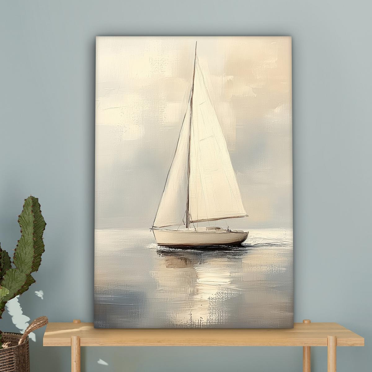 LEINWANDBILD Segelschiff - Meer - Bewölkt Wanddeko 40x60 cm - Creme, Textil (40/60cm) - MuchoWow