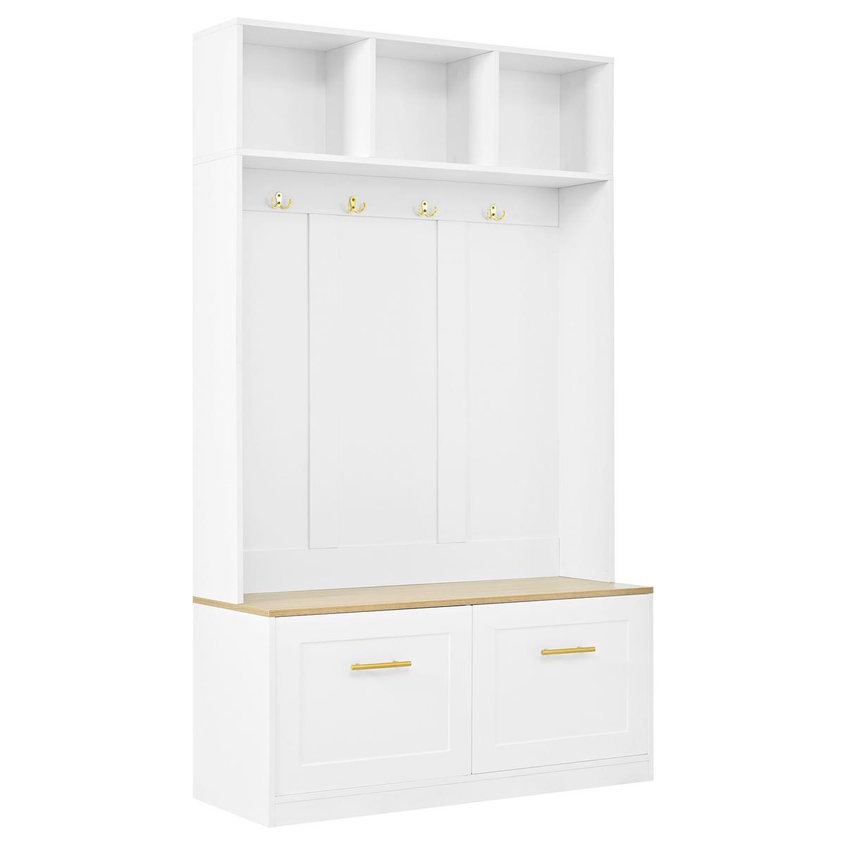 GARDEROBE holzoptik weiß sitzbank stauraum - Weiß, Holzwerkstoff (105/180/40cm) - Urban Meuble
