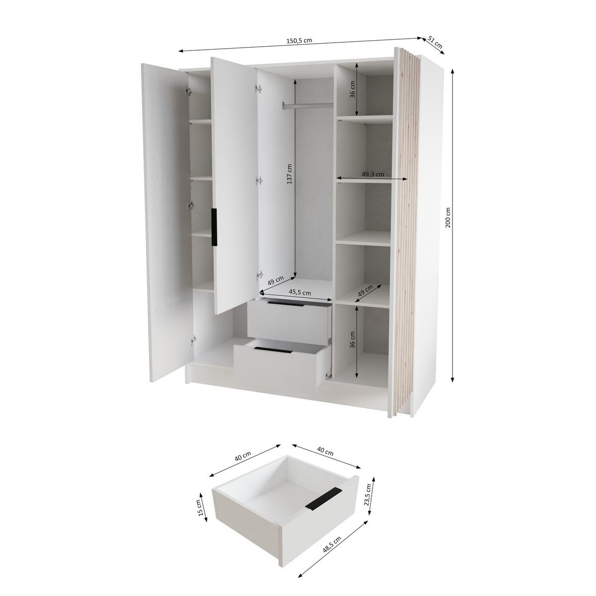 DREHTÜRENSCHRANK PELOR 150,5/200/51 cm Modern Kleiderschrank 3-türig Schwarz - Schwarz, Holzwerkstoff (150.5/200/51cm) - MASSENO