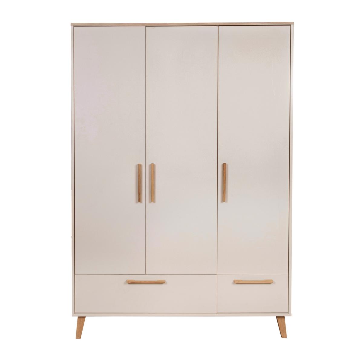 KLEIDERSCHRANK 3-türig Jil - Kastanienfarben/Kaschmir, Holz/Holzwerkstoff (138/200/55cm) - Roba