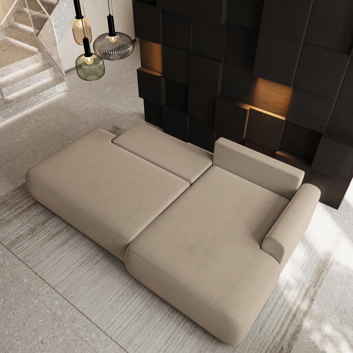 ECKSOFA NUVIRA CL R-S Beige Samtstoff mit Schlaffunktion - Beige, Holzwerkstoff/Textil (279/158cm) - MASSENO